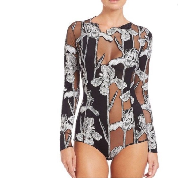 Thakoon Tops - Thakoon - sheer panel floral bodysuit
